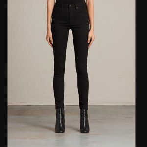 NEW All Saints Stilt Skinny Stretch High Rise Jeans Black Sz 24